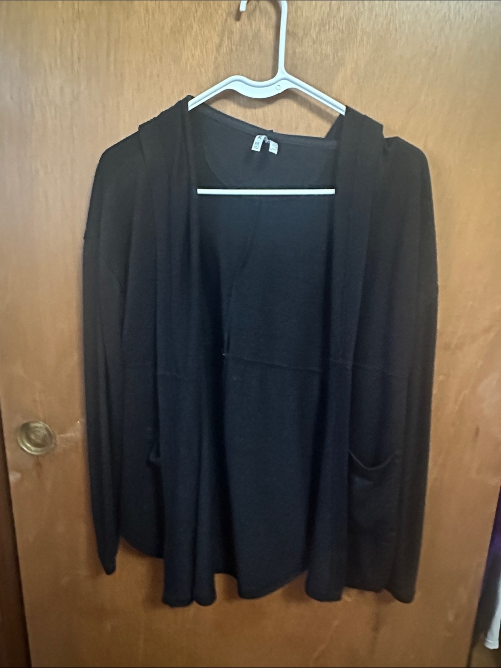 Mudd Black Open-Front Hooded Cardigan with Pockets
